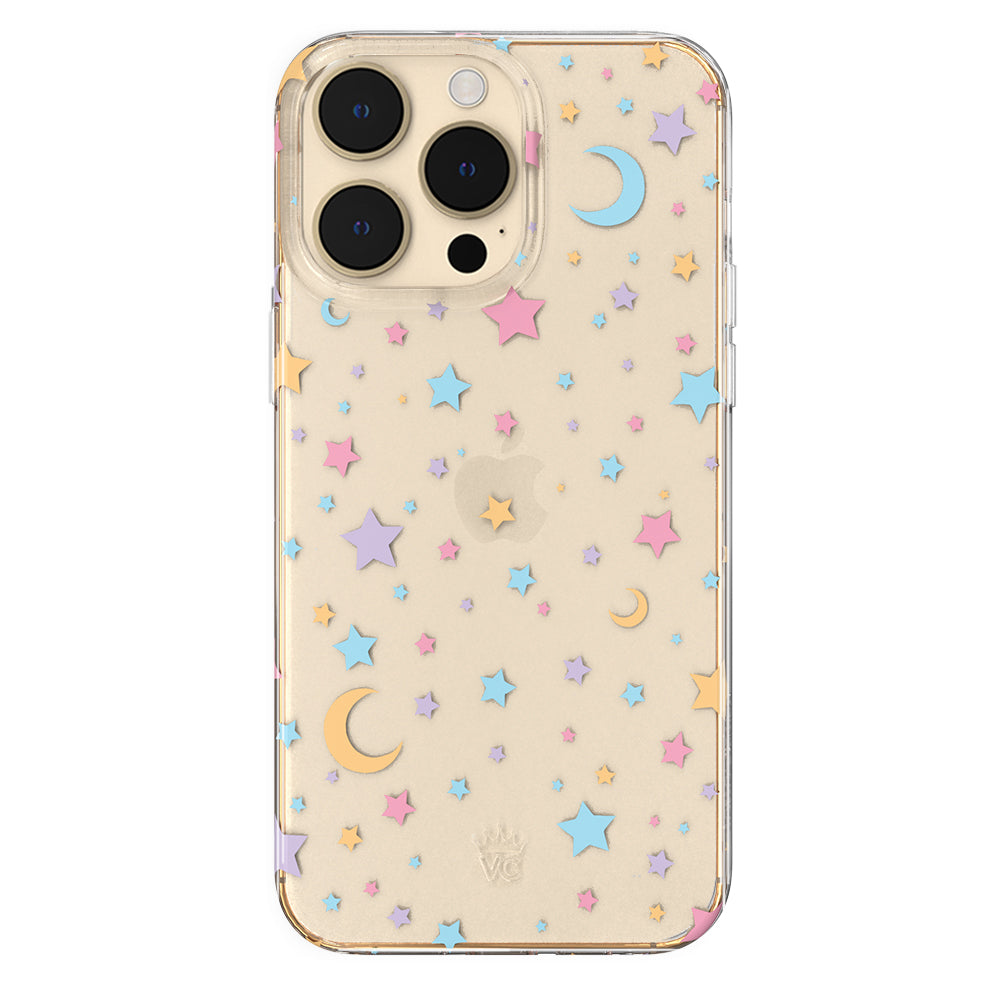 Pastel Starry Night Clear iPhone Case – Chic Designer-Style Phone Cover