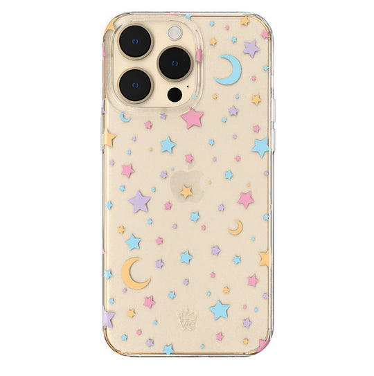 Pastel Starry Night Clear iPhone Case – Chic Designer-Style Phone Cover