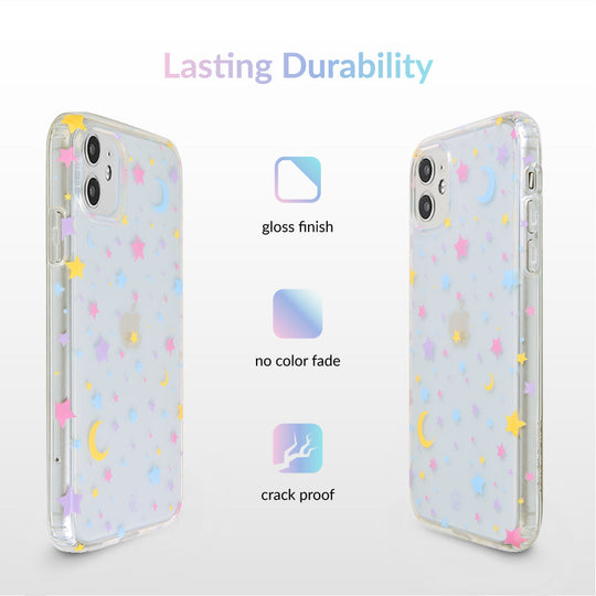 Pastel Starry Night Clear iPhone Case – Chic Designer-Style Phone Cover