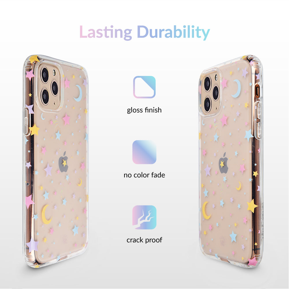 Pastel Starry Night Clear iPhone Case – Chic Designer-Style Phone Cover