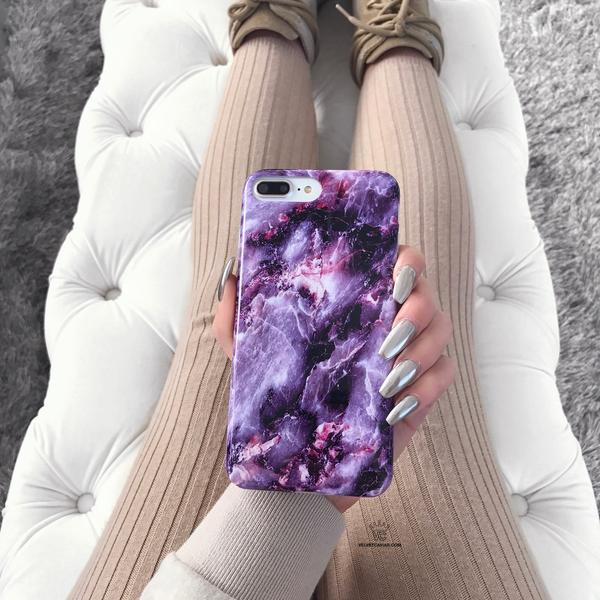 Purple Stone Marble iPhone Case – Luxury Aesthetic Phone Cover