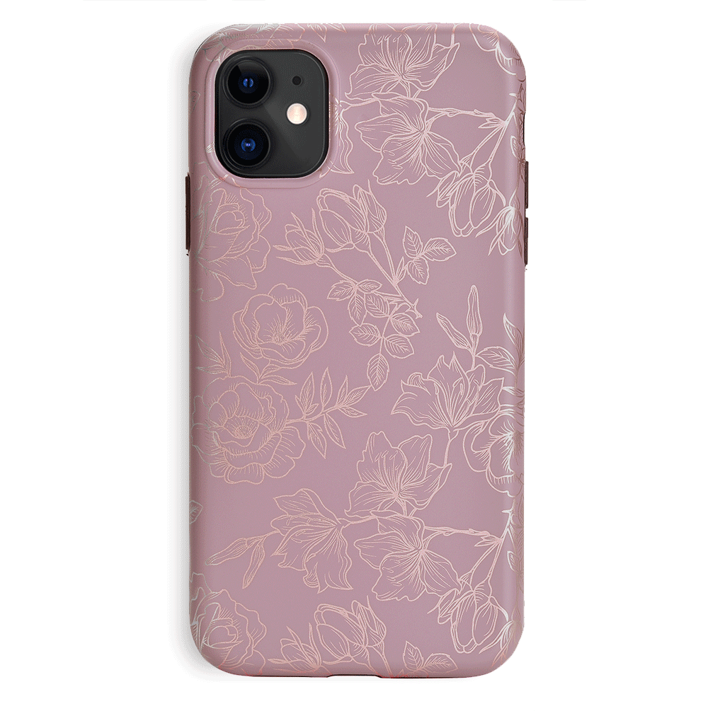 Dusty Rose Chrome Floral iPhone Case – Luxury Aesthetic Phone Cover