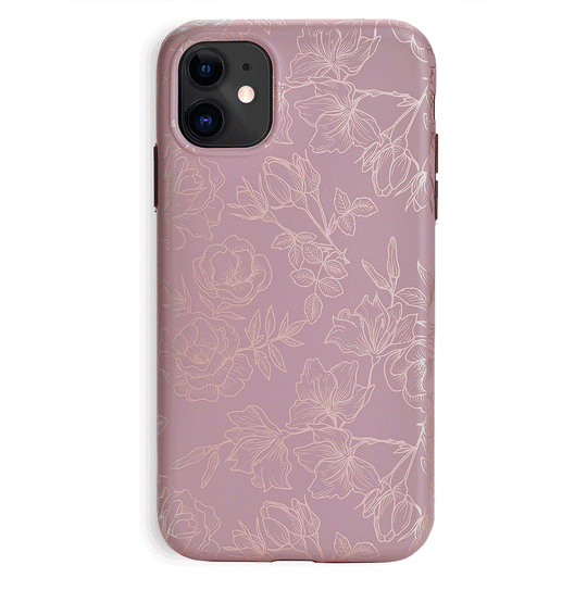 Dusty Rose Chrome Floral iPhone Case – Luxury Aesthetic Phone Cover