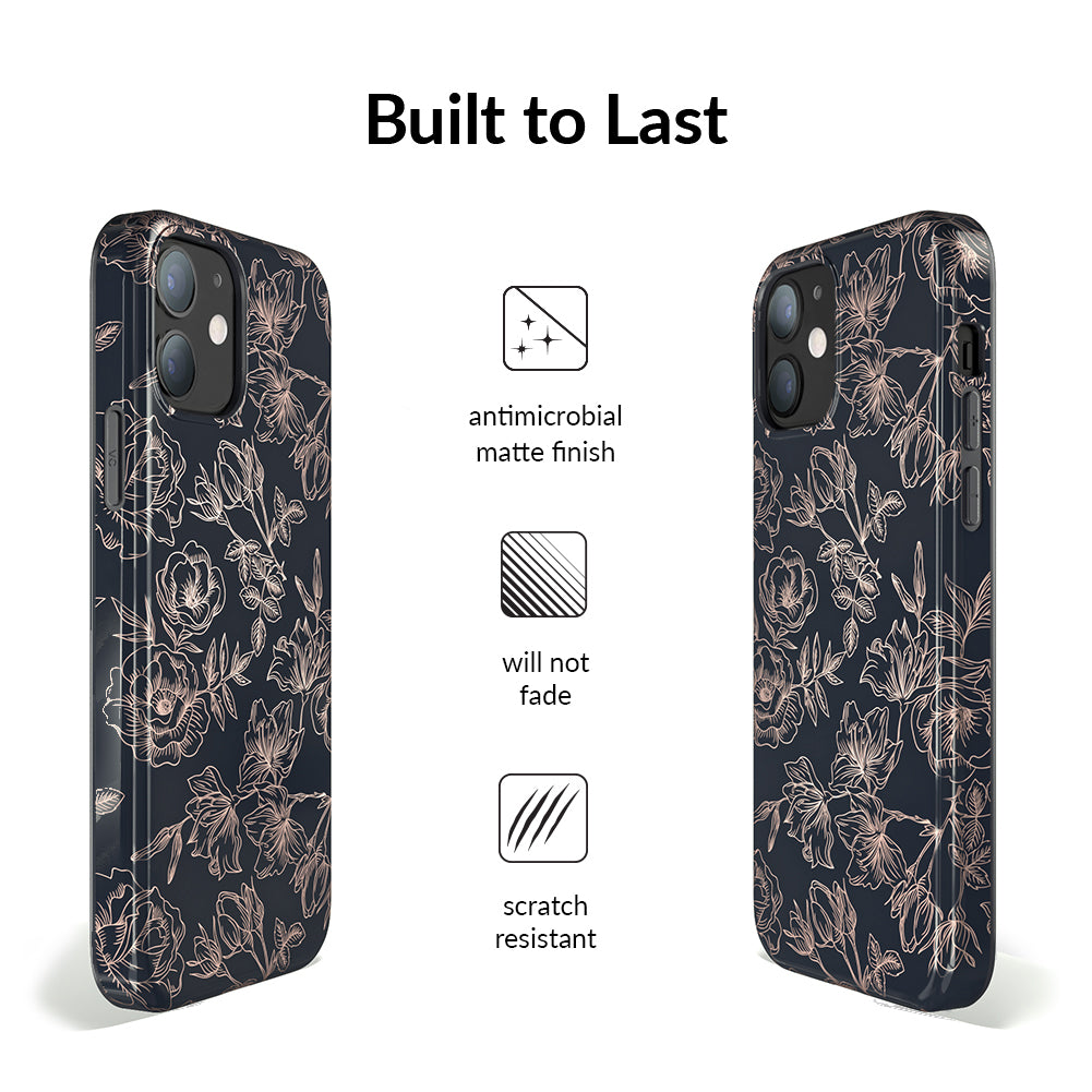 Floral Rose Gold Chrome iPhone Case – Aesthetic Shockproof Phone Cover