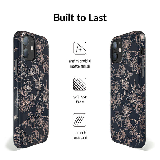 Floral Rose Gold Chrome iPhone Case – Aesthetic Shockproof Phone Cover