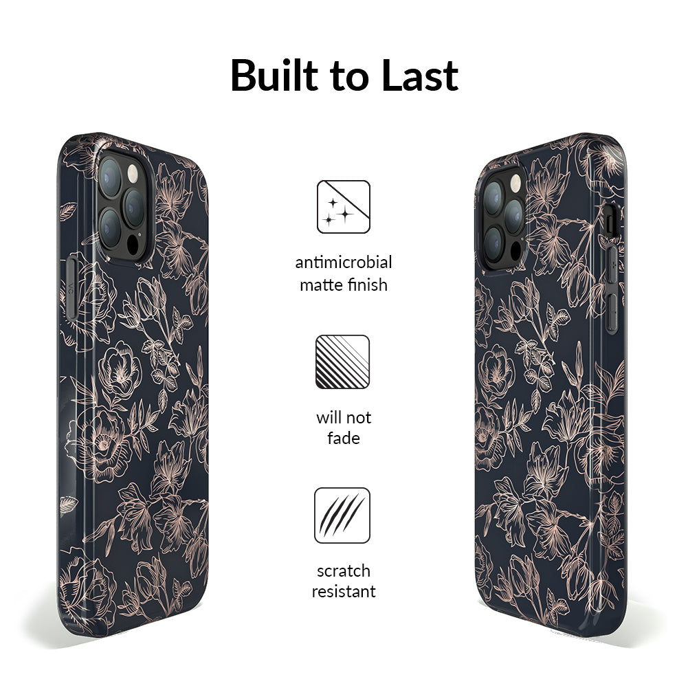 Floral Rose Gold Chrome iPhone Case – Aesthetic Shockproof Phone Cover