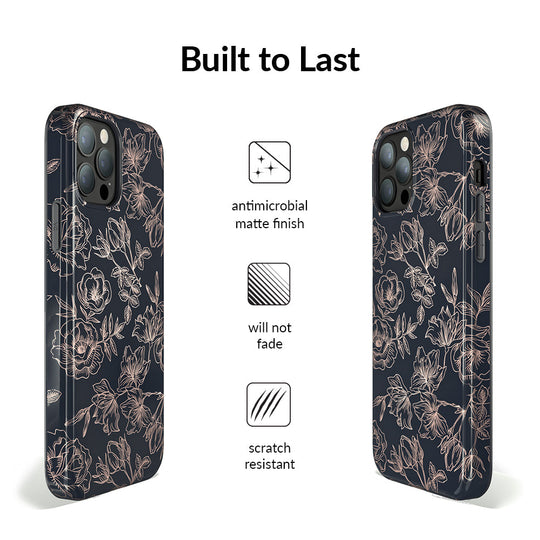 Floral Rose Gold Chrome iPhone Case – Aesthetic Shockproof Phone Cover