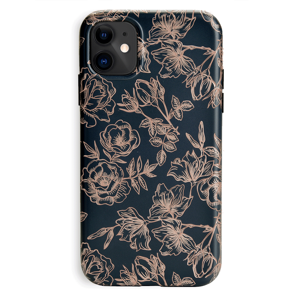 Floral Rose Gold Chrome iPhone Case – Aesthetic Shockproof Phone Cover