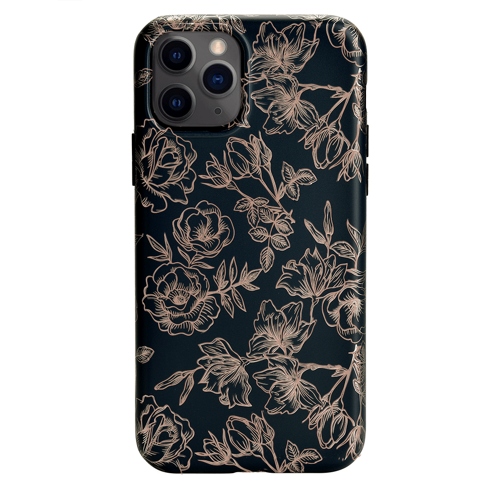 Floral Rose Gold Chrome iPhone Case – Aesthetic Shockproof Phone Cover
