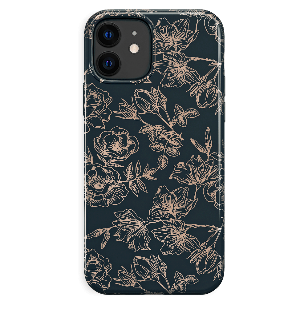 Floral Rose Gold Chrome iPhone Case – Aesthetic Shockproof Phone Cover