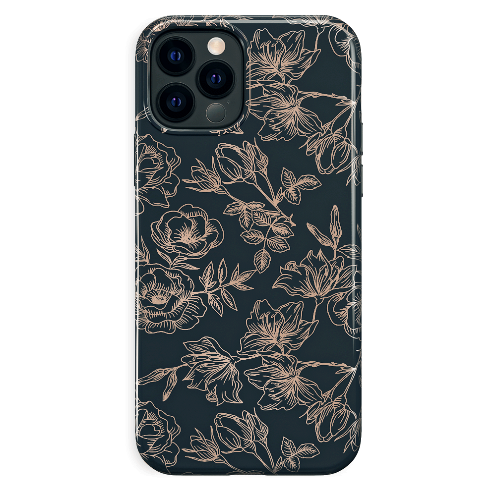 Floral Rose Gold Chrome iPhone Case – Aesthetic Shockproof Phone Cover