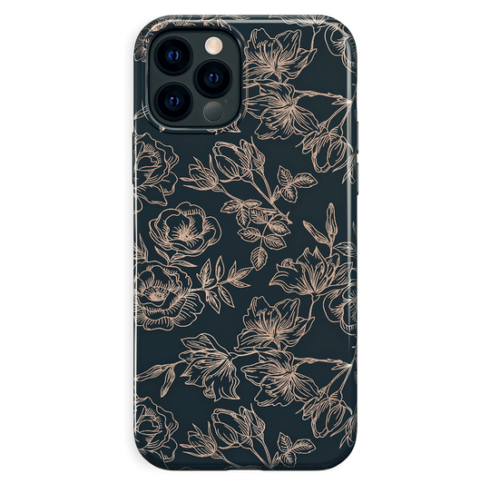 Floral Rose Gold Chrome iPhone Case – Aesthetic Shockproof Phone Cover