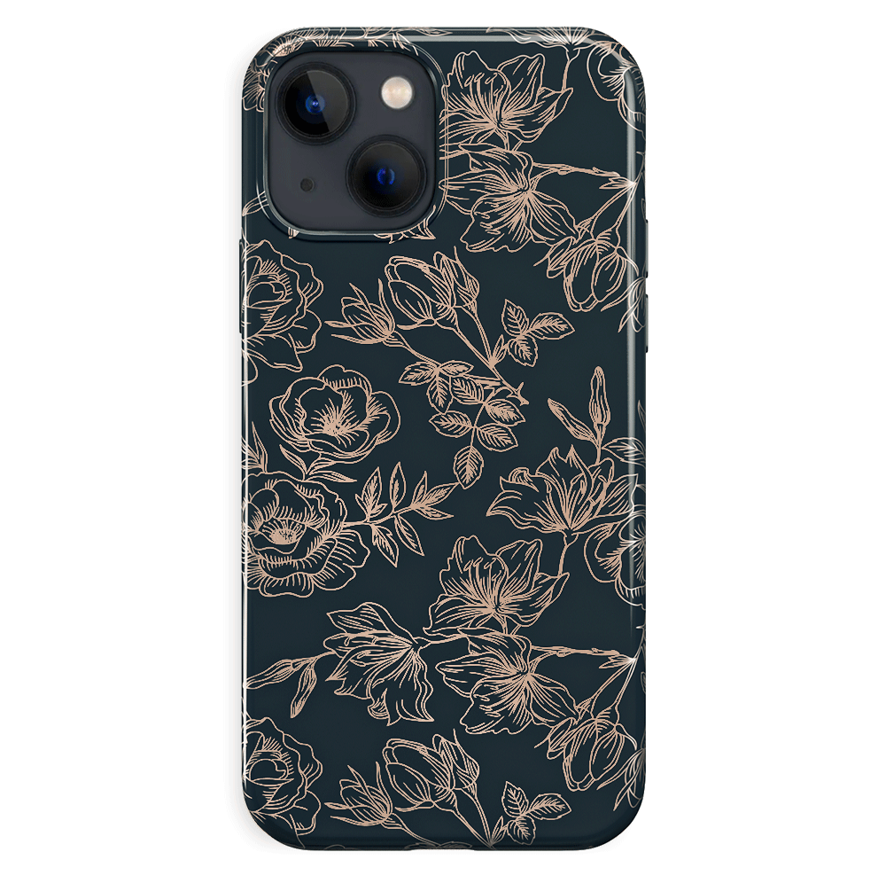 Floral Rose Gold Chrome iPhone Case – Aesthetic Shockproof Phone Cover