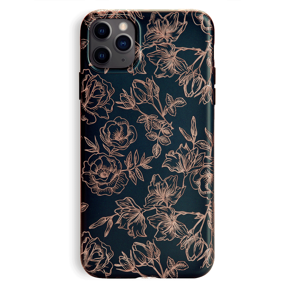Floral Rose Gold Chrome iPhone Case – Aesthetic Shockproof Phone Cover