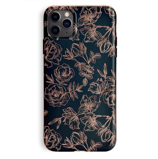 Floral Rose Gold Chrome iPhone Case – Aesthetic Shockproof Phone Cover
