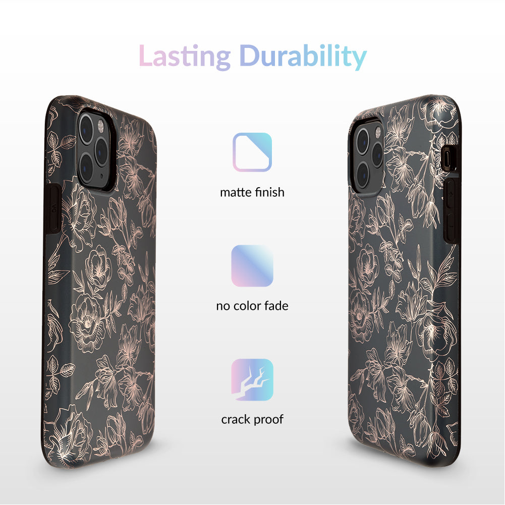 Floral Rose Gold Chrome iPhone Case – Aesthetic Shockproof Phone Cover