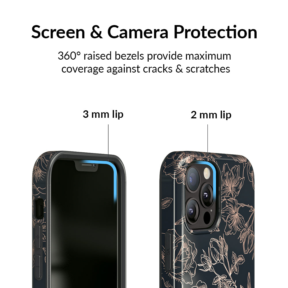 Floral Rose Gold Chrome iPhone Case – Aesthetic Shockproof Phone Cover