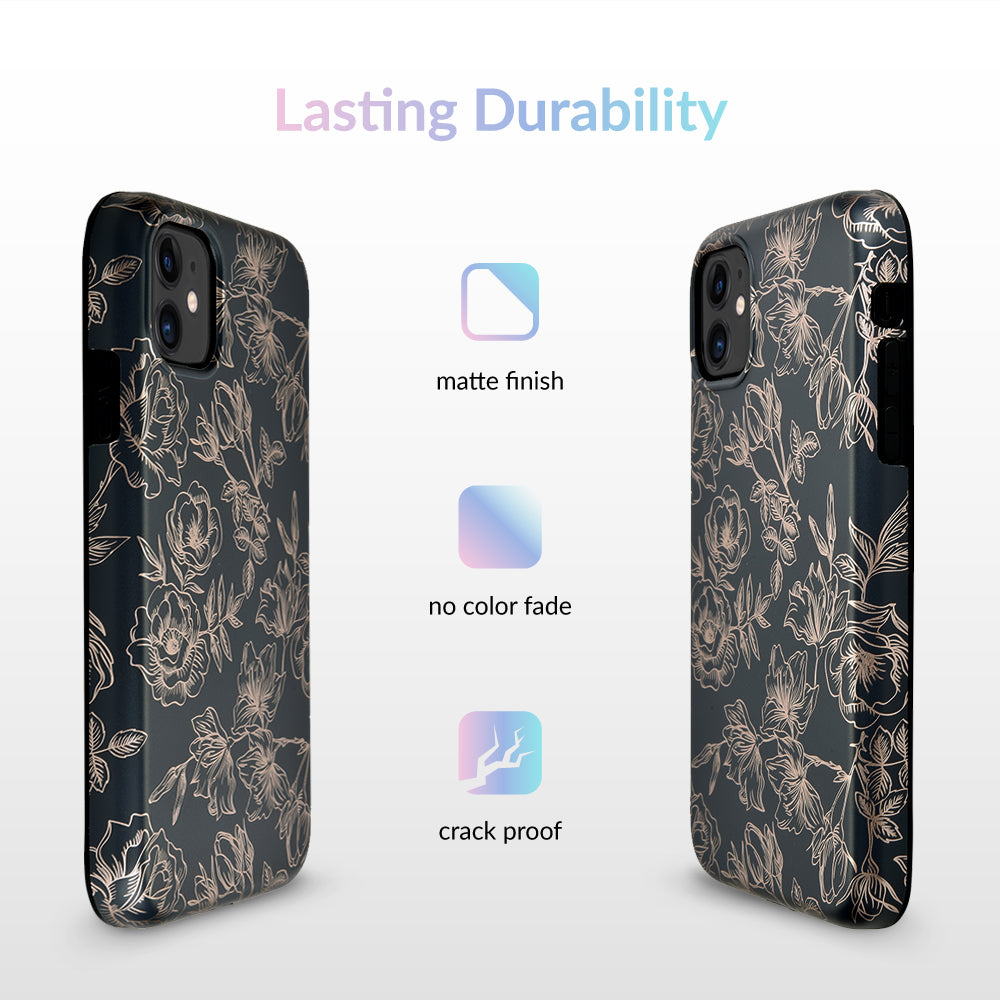 Floral Rose Gold Chrome iPhone Case – Aesthetic Shockproof Phone Cover