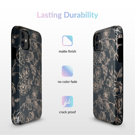 Floral Rose Gold Chrome iPhone Case – Aesthetic Shockproof Phone Cover