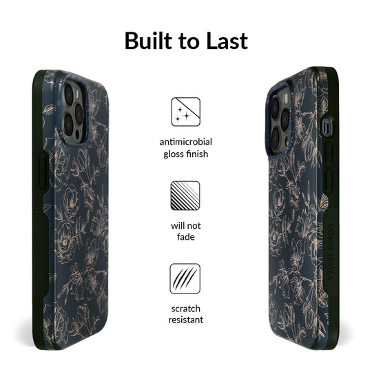 Floral Rose Gold Chrome iPhone Case – Aesthetic Shockproof Phone Cover