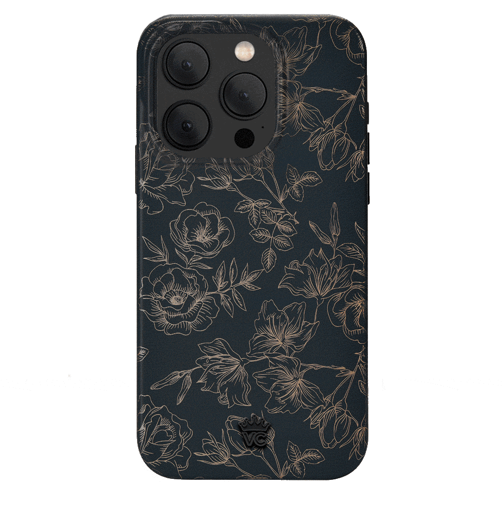 Floral Rose Gold Chrome iPhone Case – Aesthetic Shockproof Phone Cover