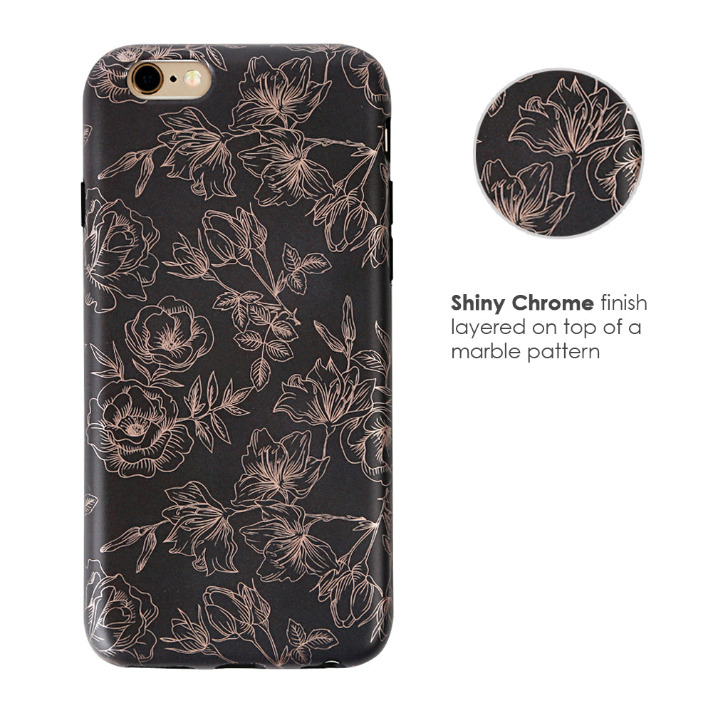 Floral Rose Gold Chrome iPhone Case – Aesthetic Shockproof Phone Cover
