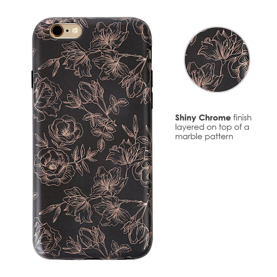 Floral Rose Gold Chrome iPhone Case – Aesthetic Shockproof Phone Cover