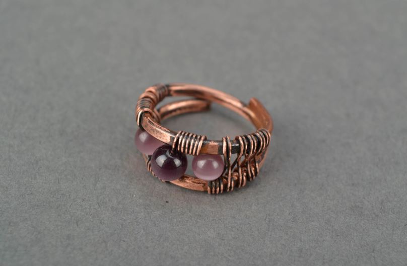 Wire wrap copper ring with cat's eye stone