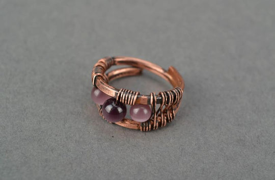 Wire wrap copper ring with cat's eye stone