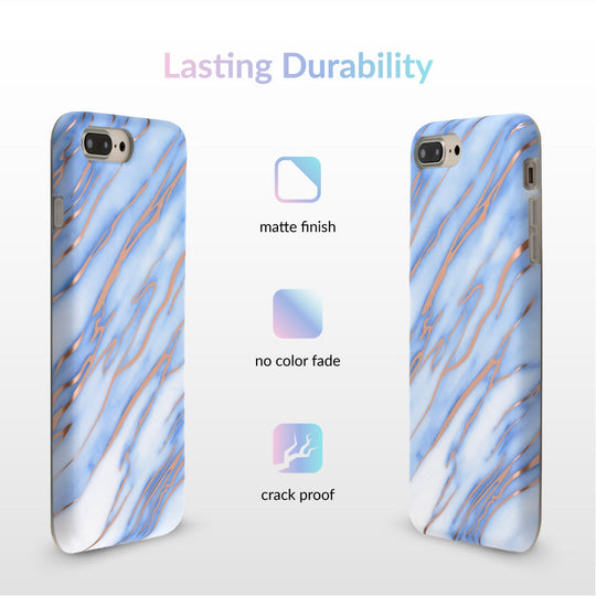 Sky Blue Rose Gold Chrome Marble iPhone Case – Trendy Protective Phone Cover