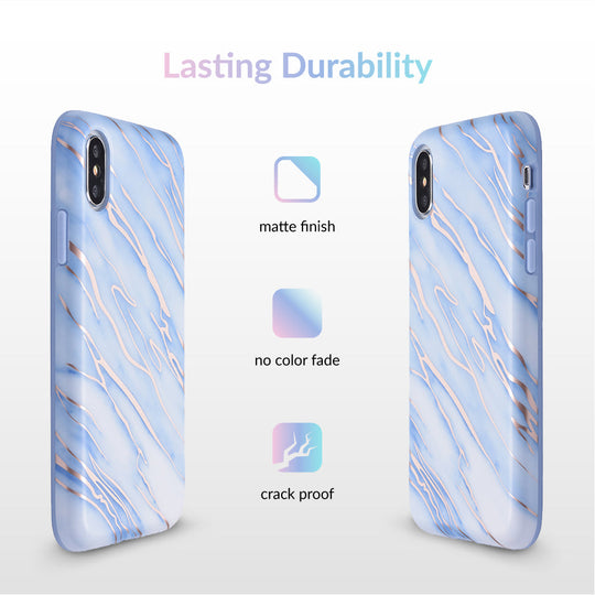 Sky Blue Rose Gold Chrome Marble iPhone Case – Trendy Protective Phone Cover