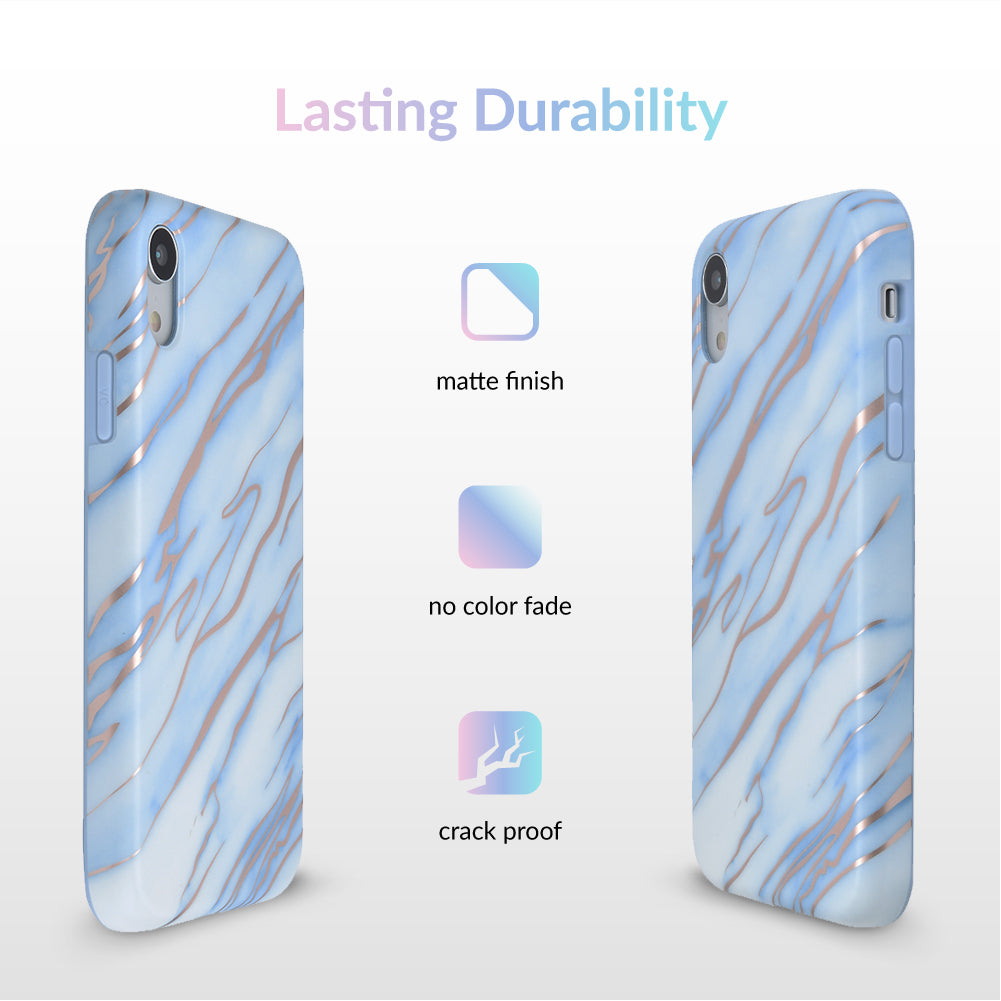 Sky Blue Rose Gold Chrome Marble iPhone Case – Trendy Protective Phone Cover