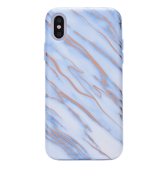 Sky Blue Rose Gold Chrome Marble iPhone Case – Trendy Protective Phone Cover